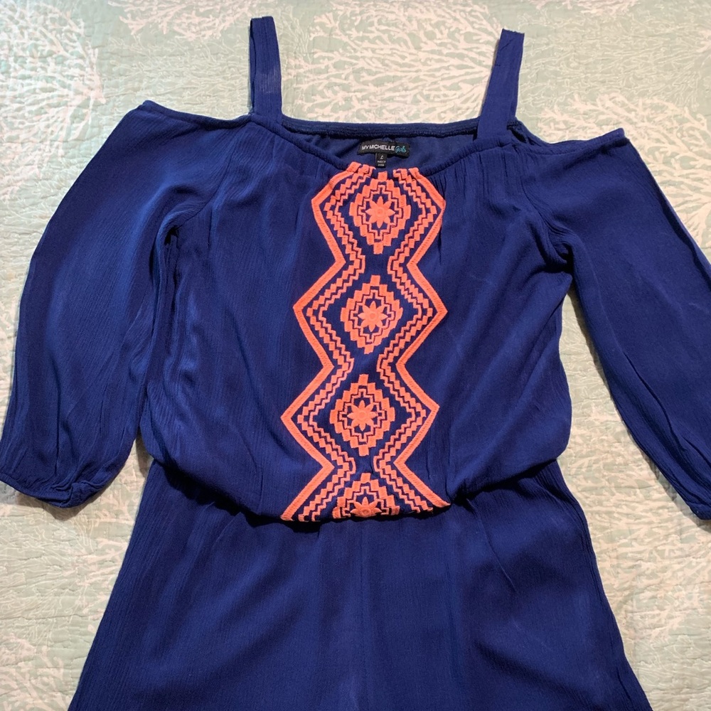 Cute Navy and Neon Salmon Romper